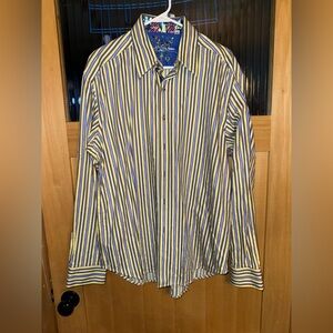 Robert Graham Mens Button Front Long Sleeve Multi-Color Stripes Flip Cuffs XL